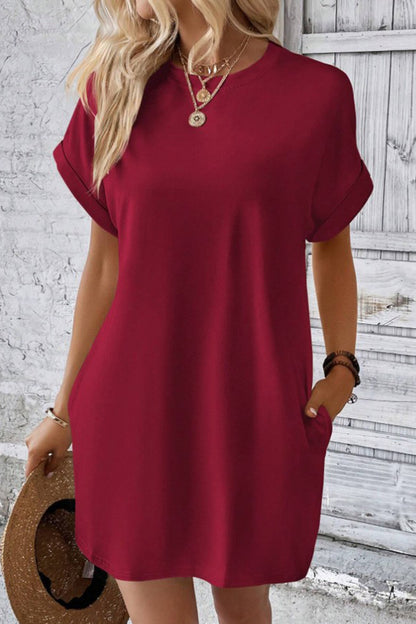 Pocketed Round Neck T-Shirt Dress