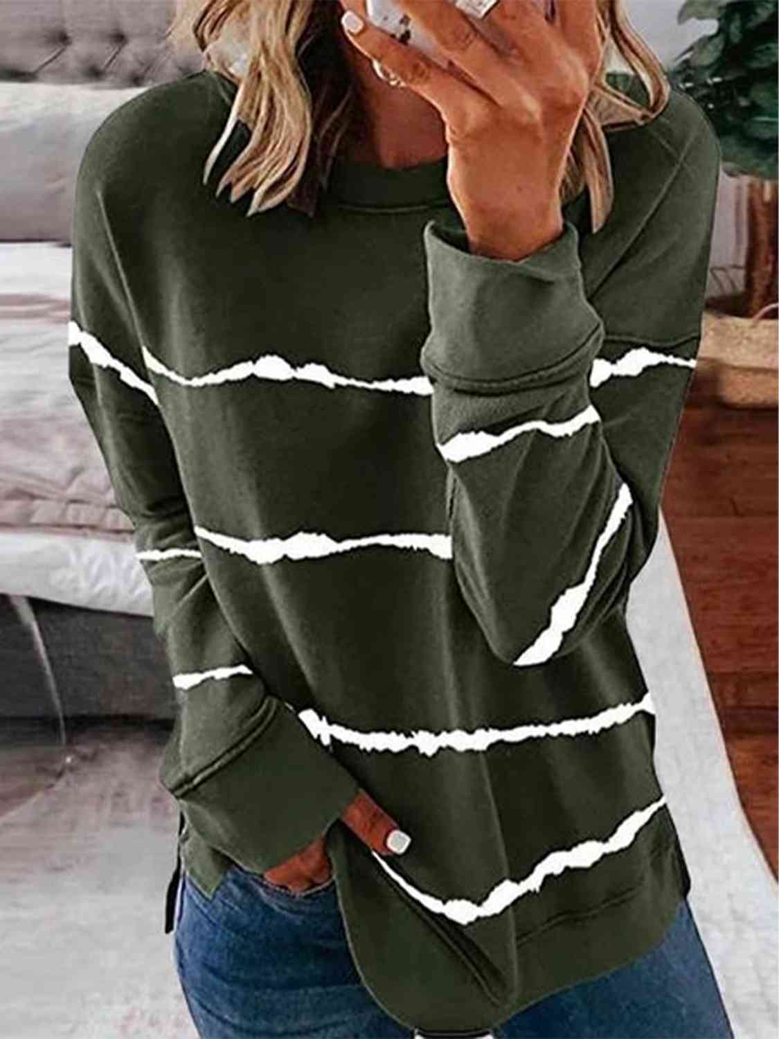 Abstract Striped Round Neck Sweatshirt