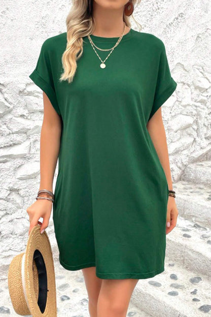 Pocketed Round Neck T-Shirt Dress