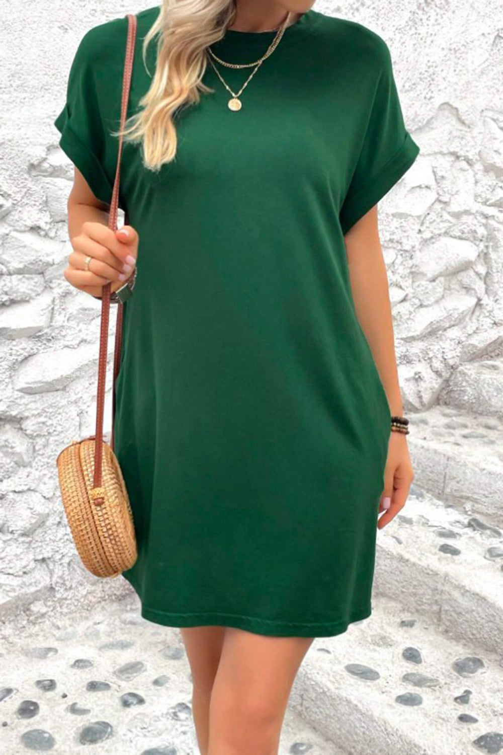 Pocketed Round Neck T-Shirt Dress