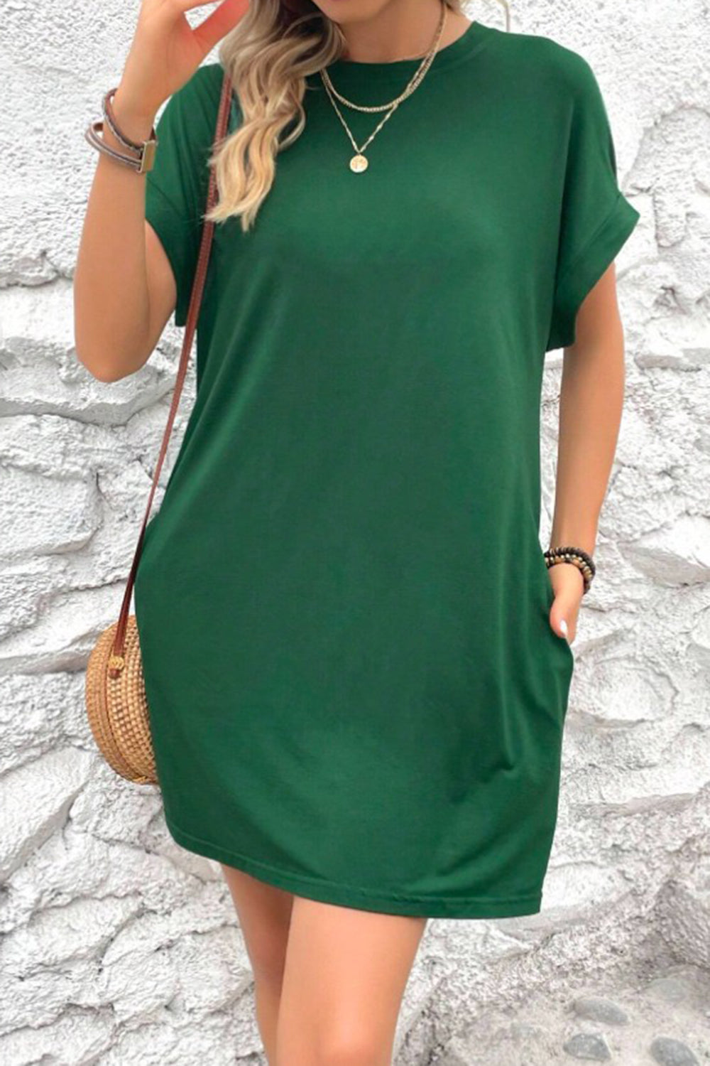 Pocketed Round Neck T-Shirt Dress