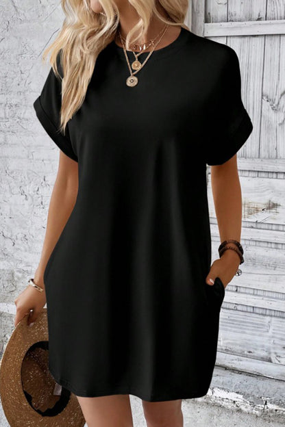 Pocketed Round Neck T-Shirt Dress