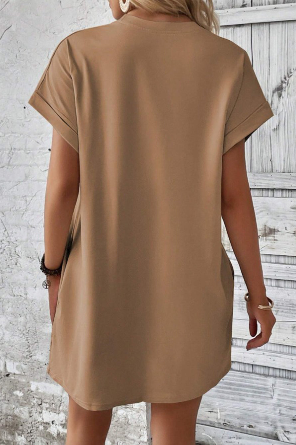 Pocketed Round Neck T-Shirt Dress