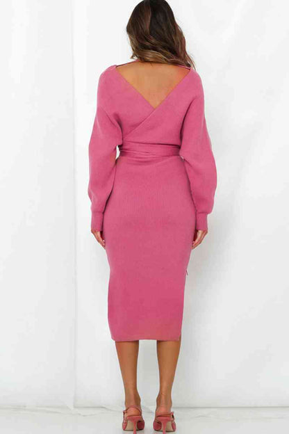 Surplice Neck Wrap Around Knit Dress