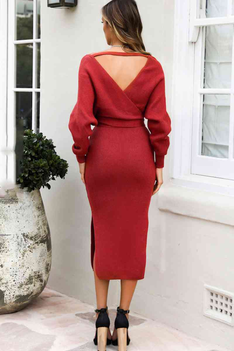 Surplice Neck Wrap Around Knit Dress