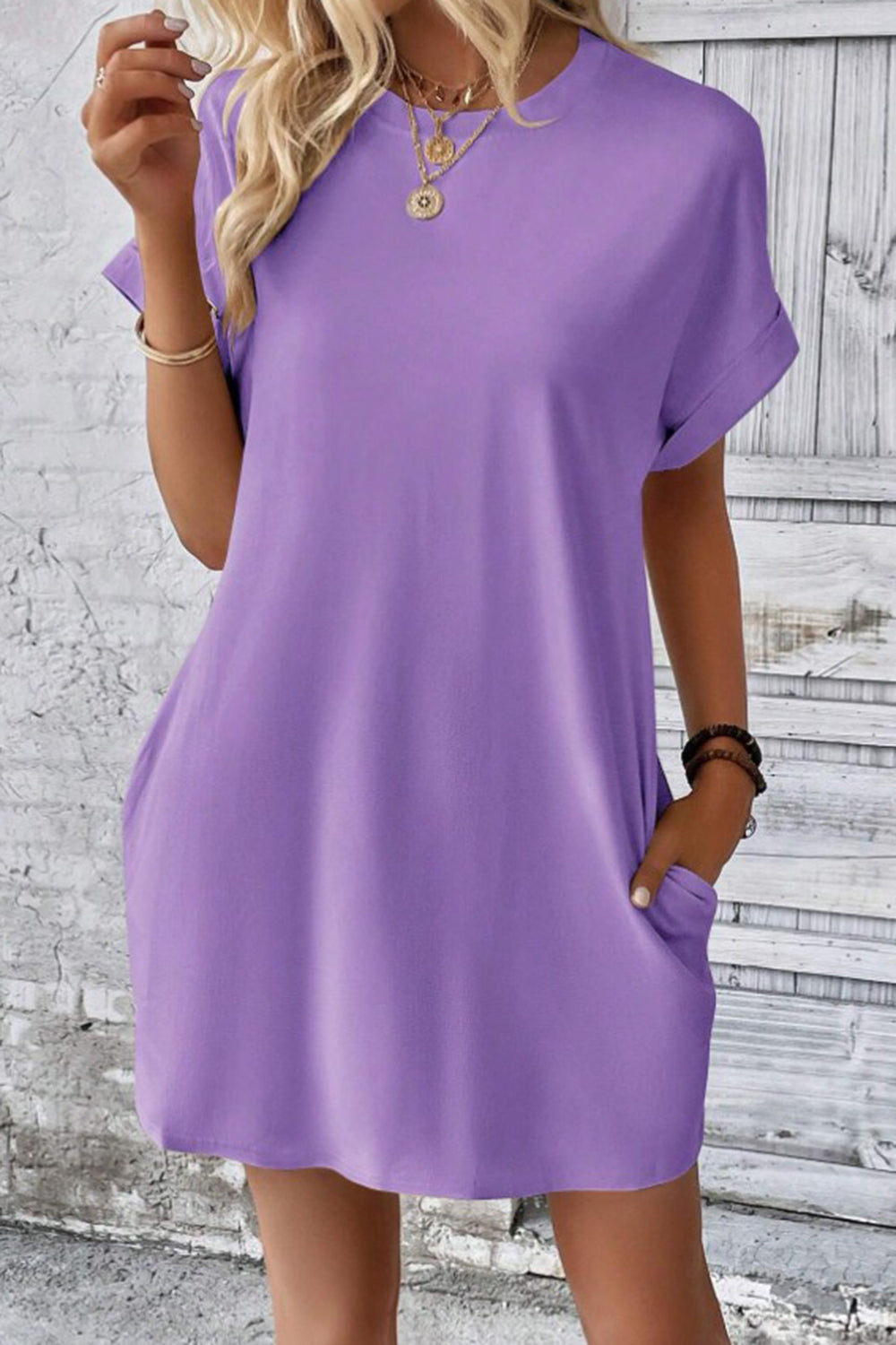 Pocketed Round Neck T-Shirt Dress