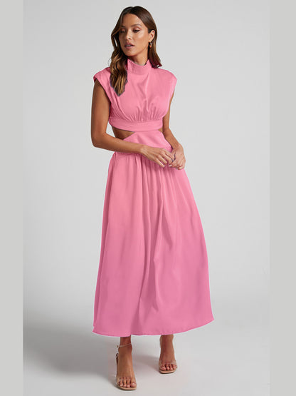 Cutout Cap Sleeve Ruched Dress