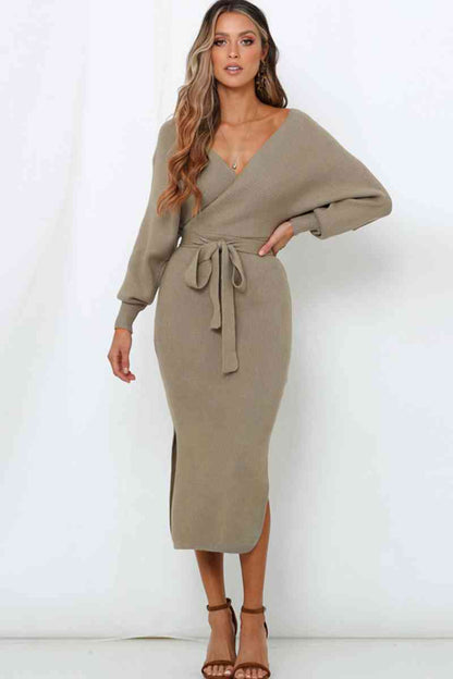 Surplice Neck Wrap Around Knit Dress