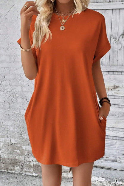 Pocketed Round Neck T-Shirt Dress