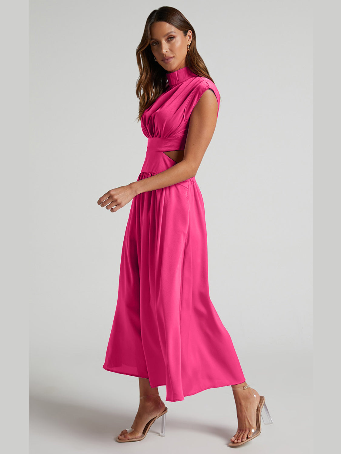 Cutout Cap Sleeve Ruched Dress